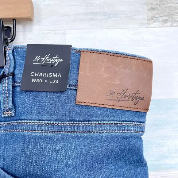 34 Heritage Charisma Relaxed Straight Jeans Med Wash Comfort Stretch Mens 50x34